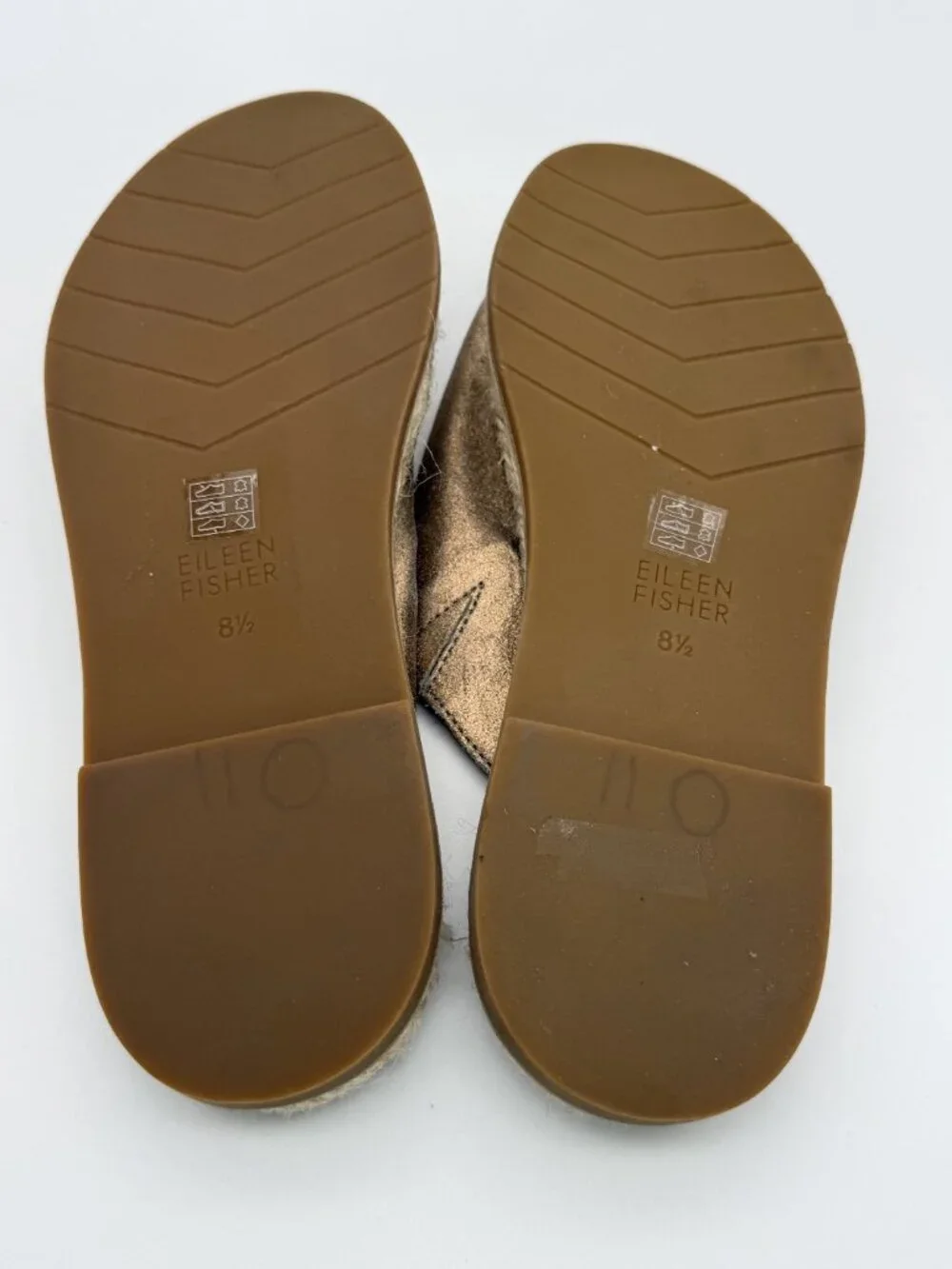 Eileen Fisher Kai Metallic Bronze Leather Espadrille Slide Sandals Size 8.5